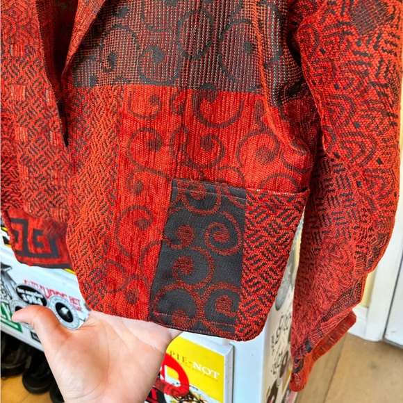 Vintage French Cropped Patchwork Red Jacket - Picture 6 of 8